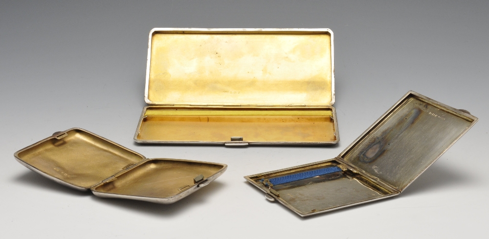 Three early twentieth century silver cigarette cases, comprising a large rectangular example - Image 2 of 8
