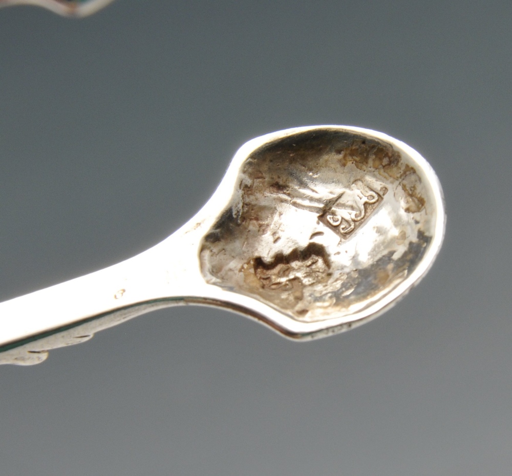 A pair of mid-eighteenth century silver scissor action sugar tongs with initialled scroll loop - Image 3 of 3