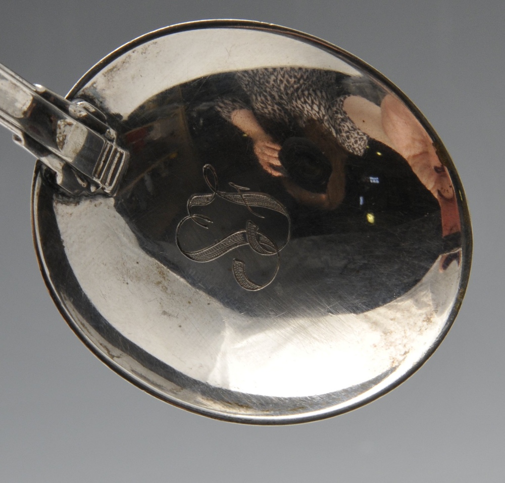 A mid-twentieth century Italian silver caddy spoon with initial engraved oval bowl and simple curved - Image 2 of 9