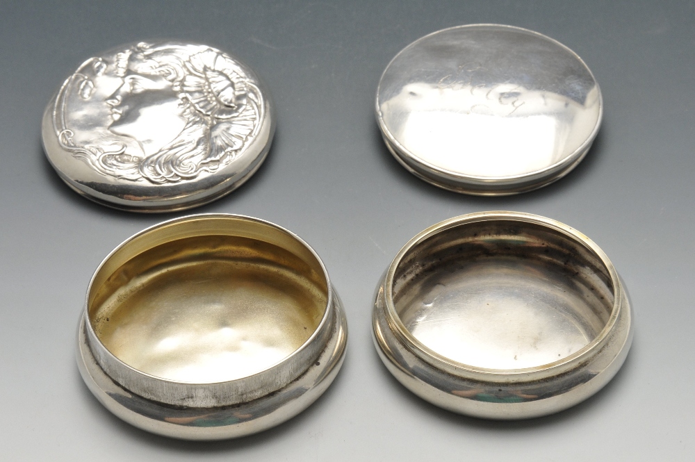 A small collection of silver novelties comprising an Art Nouveau silver pot of circular form and - Image 2 of 10
