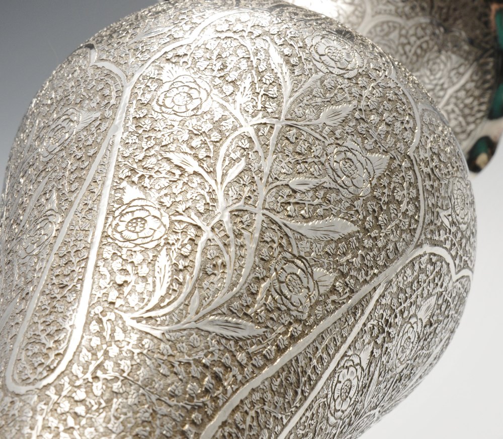 A pair of large white metal Persian vases, the urn form with flared and scalloped rim, the whole - Image 3 of 5