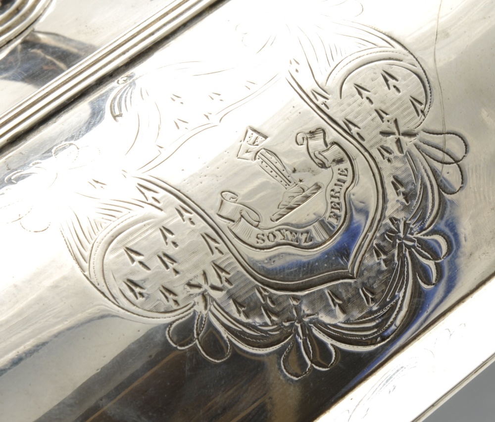 A George III silver entree dish and cover of octagonal sided form with reeded borders, the cover - Image 4 of 6