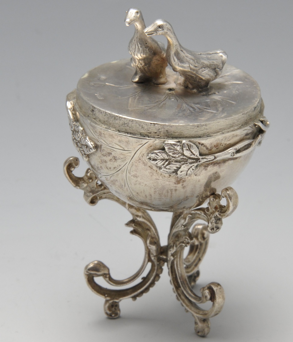 A late nineteenth century Eastern European egg ornament on stand, applied decoration of twin opposed - Image 3 of 7