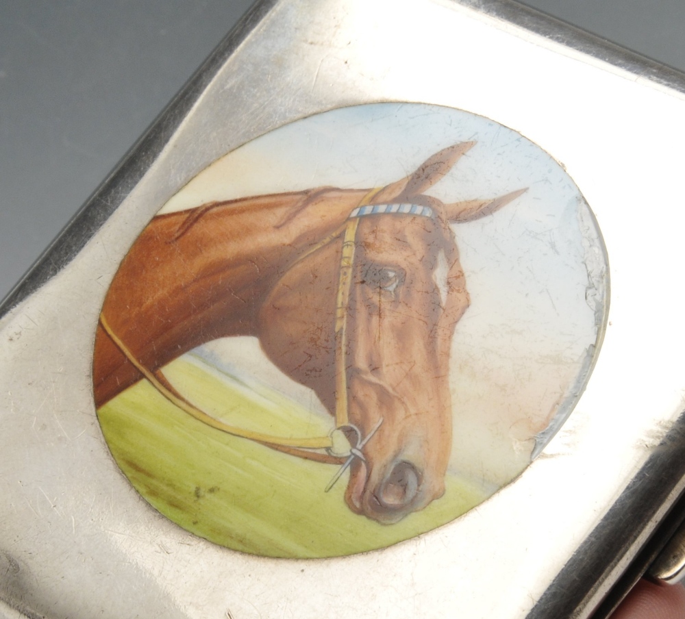 A continental cigarette case, the rounded rectangular form with circular enamel panel to the front - Image 4 of 4