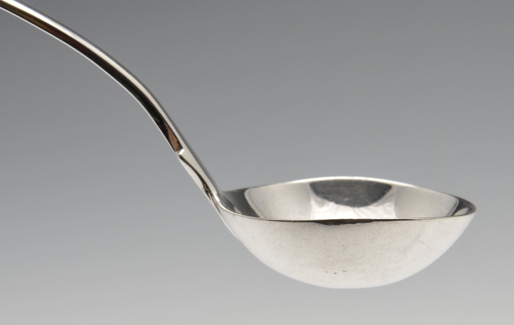 A pair of George III silver sauce ladles, in Fiddle pattern with engraved monograms to terminals. - Image 4 of 6