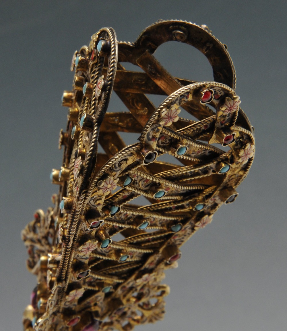 A nineteenth century cased gilt posy holder, the tapered interlaced openwork body with trefoil - Image 6 of 14