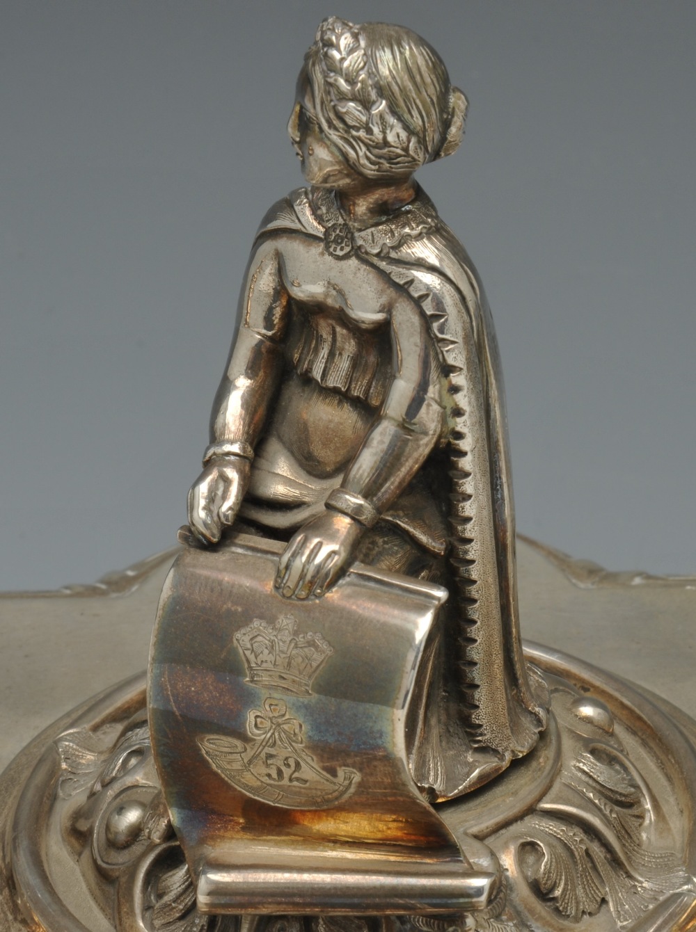 A mid-Victorian silver inkstand of shaped rectangular outline, decorated with a border of foliate - Image 3 of 13