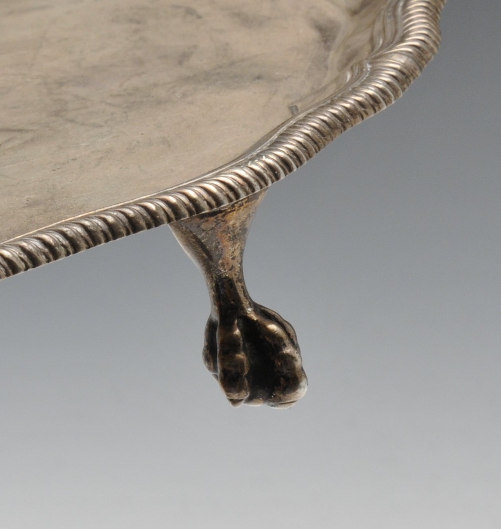 A mid-twentieth century small silver salver, the shaped circular form with oblique gadrooning to - Image 5 of 5