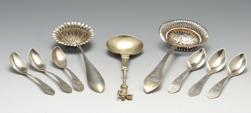 A set of four Dutch silver table spoons, the reverse terminals with monogram engravings. Together - Image 6 of 15