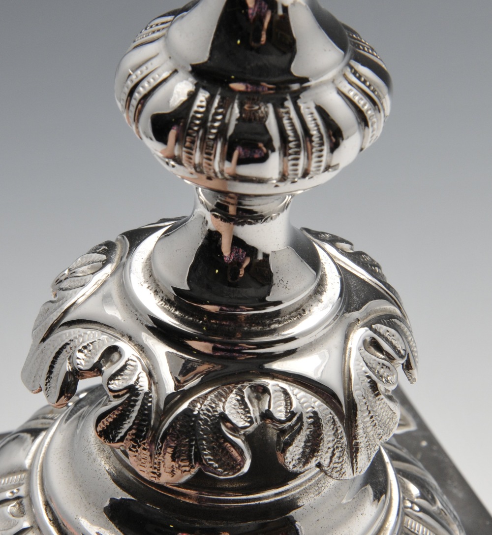 A pair of Russian silver candlesticks, each with a weighted square base rising to a bulbous - Image 5 of 5