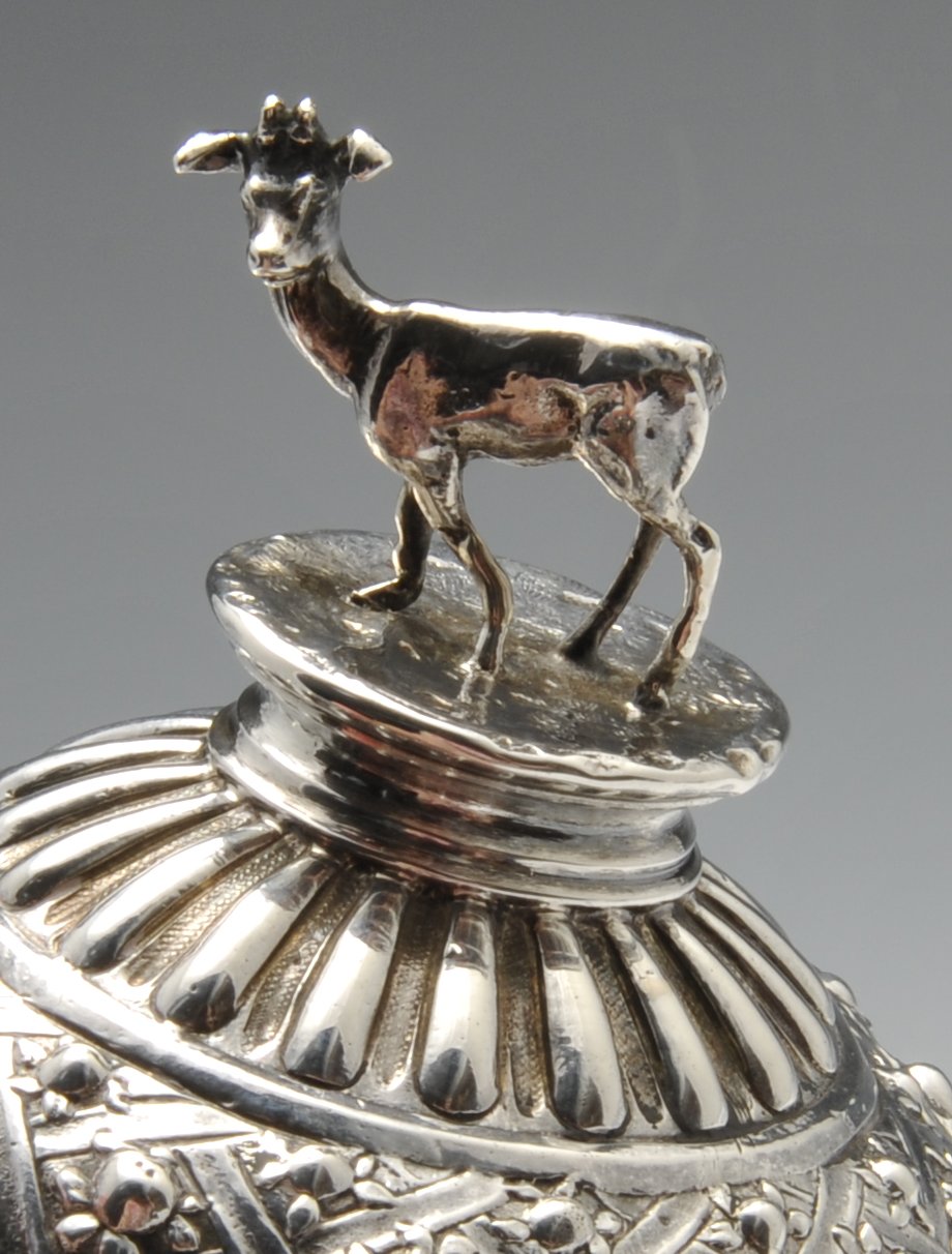 A late nineteenth century imported silver hunting cup and cover, the conical body engraved with - Image 6 of 6