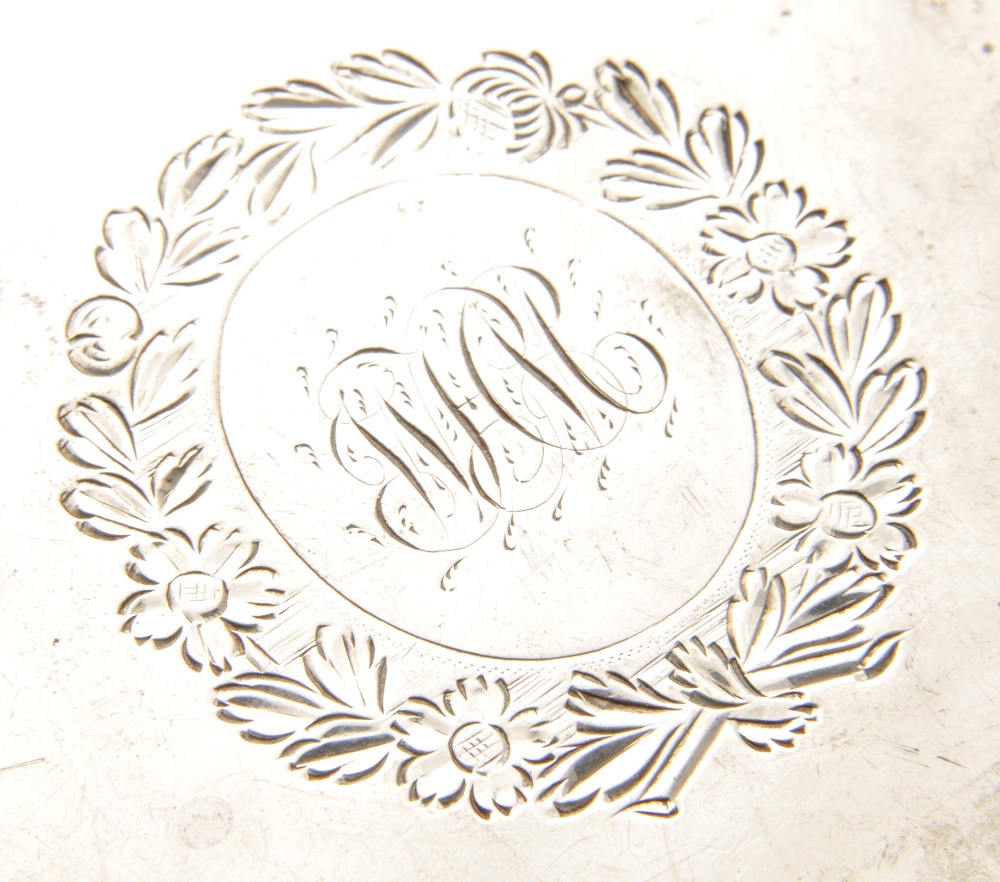 A George III silver teapot stand of scalloped navette form with central monogram within floral - Image 3 of 4