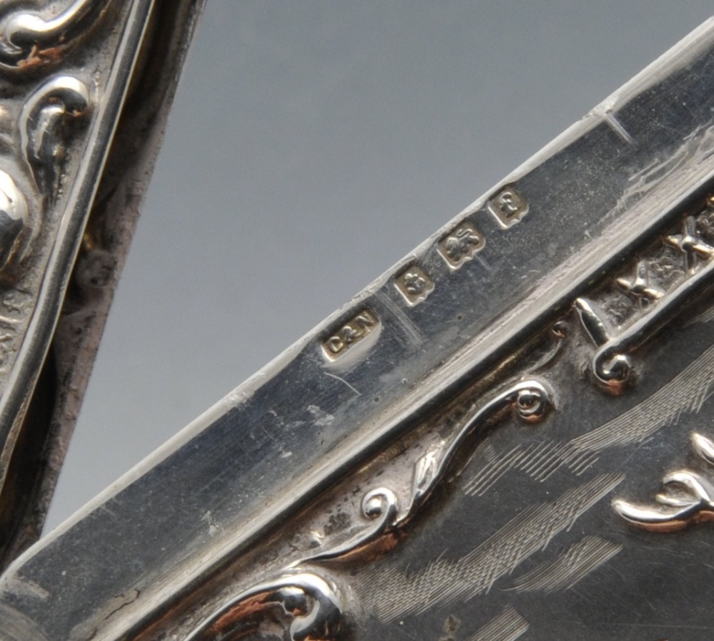 An Edwardian silver card case, the oblong form, embossed with a hillside scene of a stag and deer - Image 2 of 5