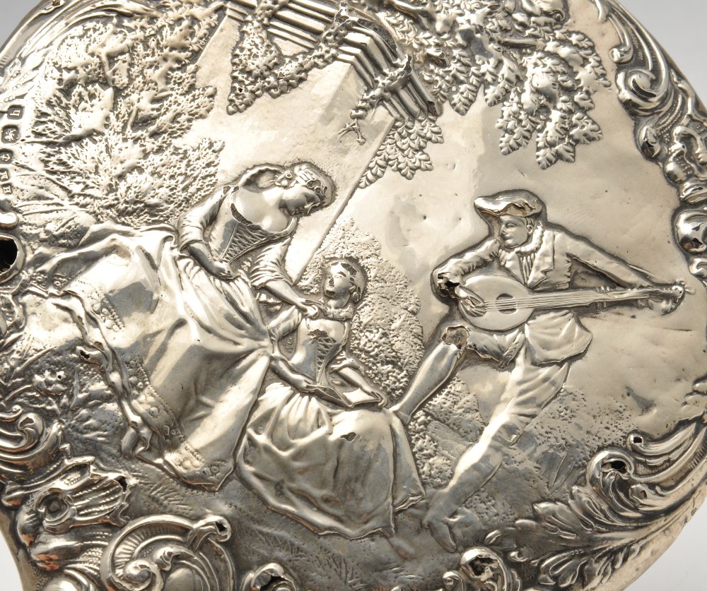 An Art Nouveau silver mounted hand mirror embossed with a stylised image of an angel, hallmarked - Image 4 of 14