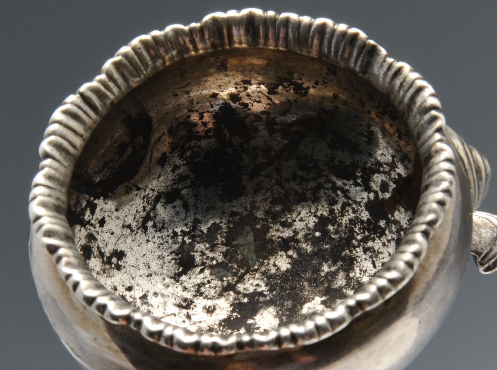 A George II open silver salt, of cauldron form having flared and lobed rim, raised upon three - Image 8 of 8