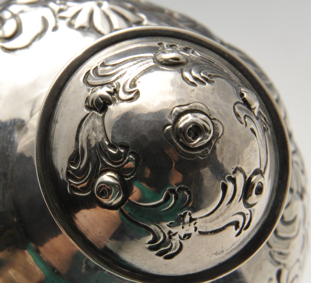 A George II silver tea caddy, the tapered body with bulbous shoulders, embossed and chased with a - Image 6 of 6