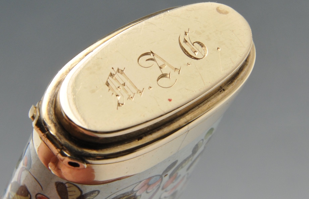 A gold and enamel combination scent bottle by Sampson Mordan & Co., the tapered florally enamelled - Image 6 of 6