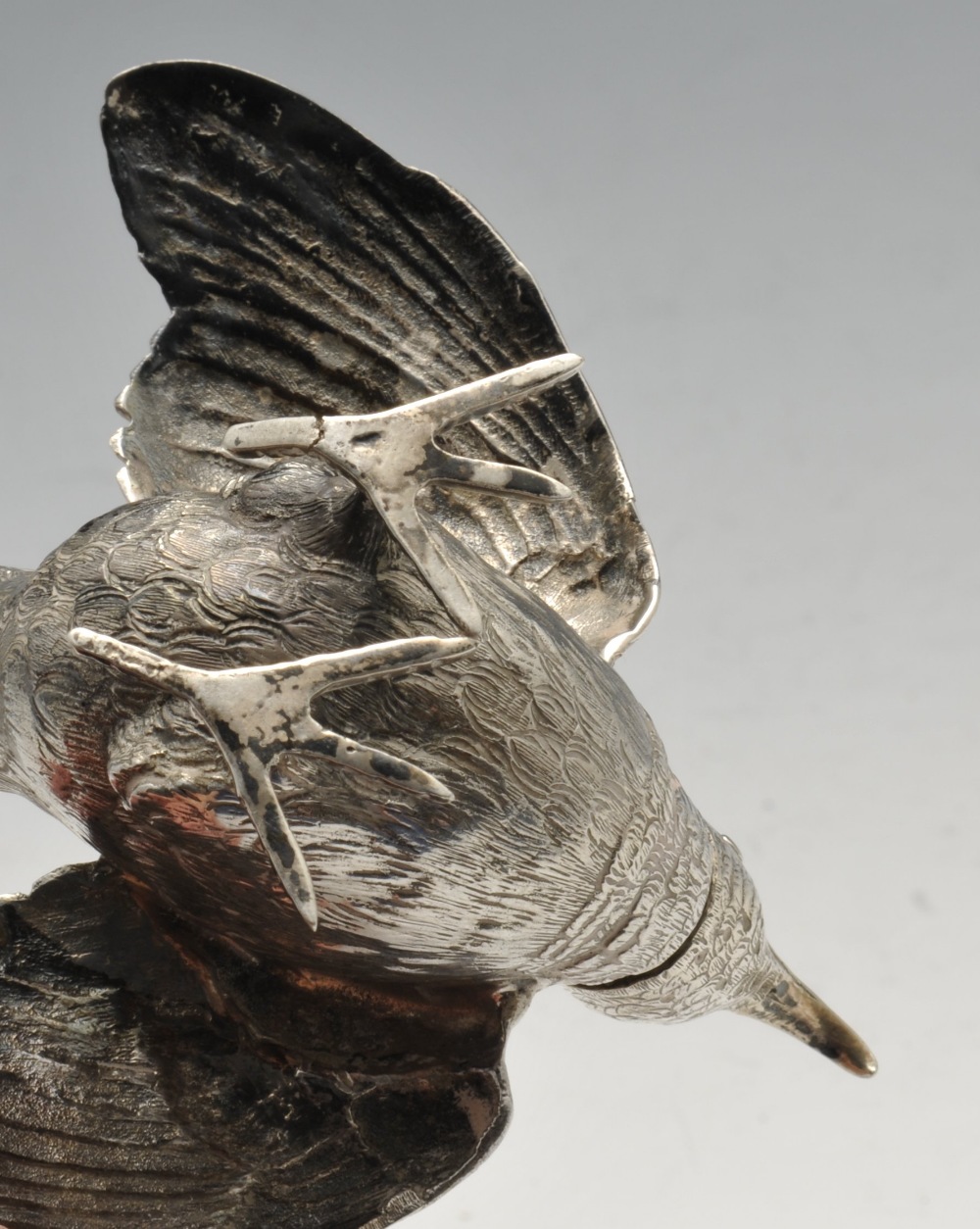 A nineteenth century Dutch silver pepper modelled as a long tailed bird with realistic feather - Image 3 of 4