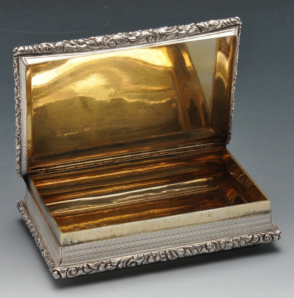 A William IV large silver snuff box by Nathaniel Mills, of rectangular form with engine-turned - Image 2 of 5