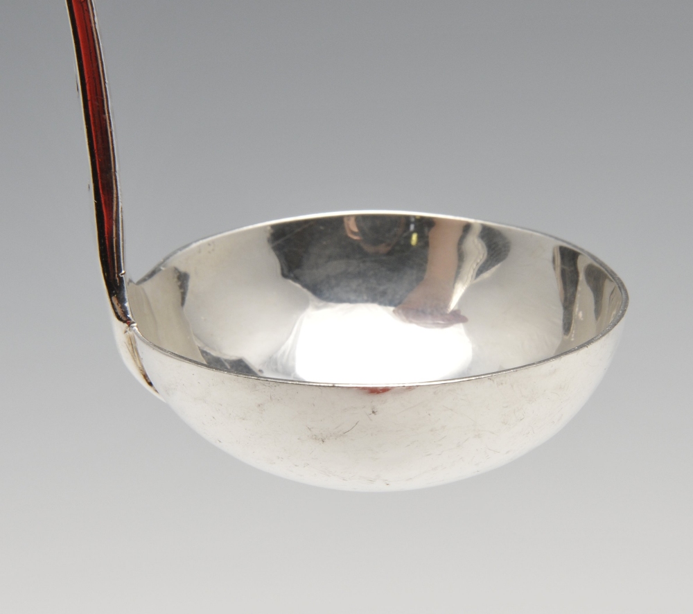 An early George III silver toddy ladle with feather edge and vacant scrolled cartouche to - Image 3 of 5