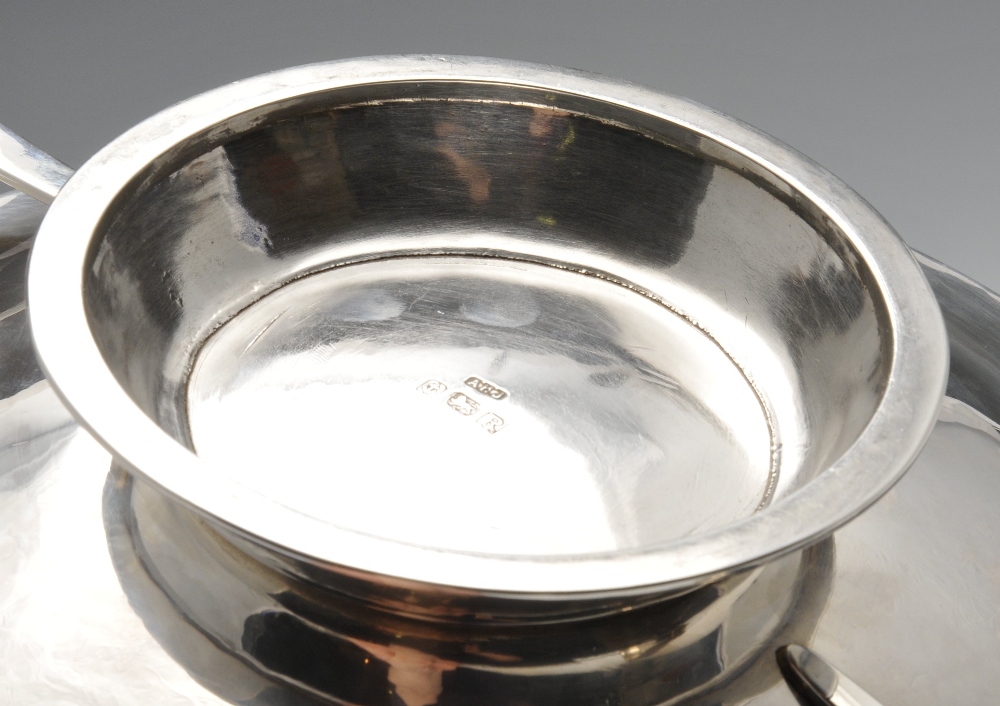 A 1940's silver pedestal dish, of shallow form having twin scrolling handles leading to the short - Image 5 of 5