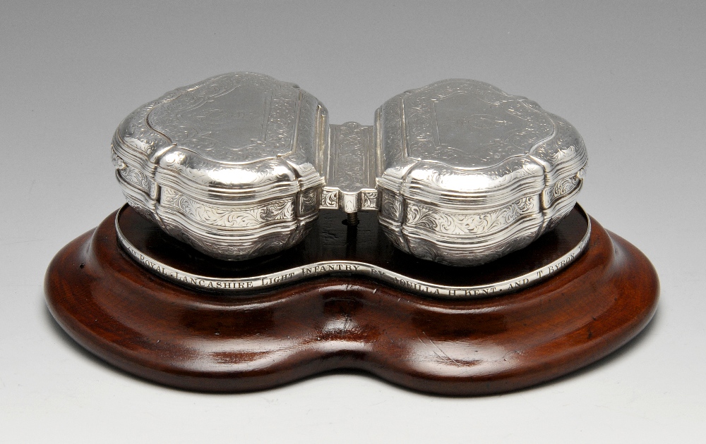 A mid-Victorian Irish silver double ended snuff box with military interest, the waisted and - Image 7 of 7