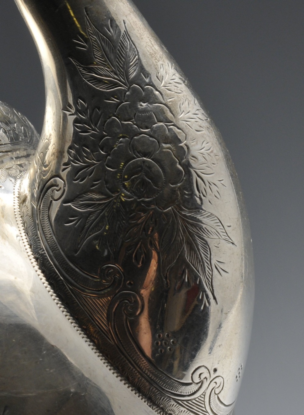 A Victorian silver teapot of oval form, the shaped body embellished with bright-cut floral scroll - Image 5 of 6