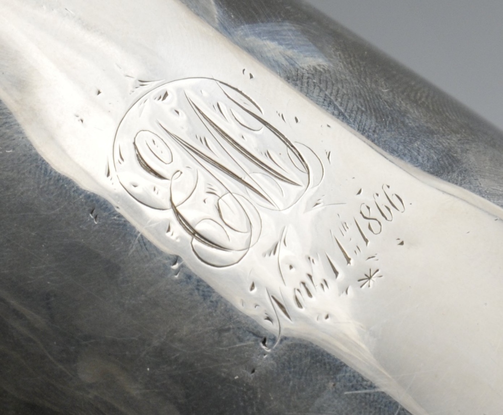 A George III silver mug, the classic baluster form with later personal inscription, standing on a - Image 4 of 5