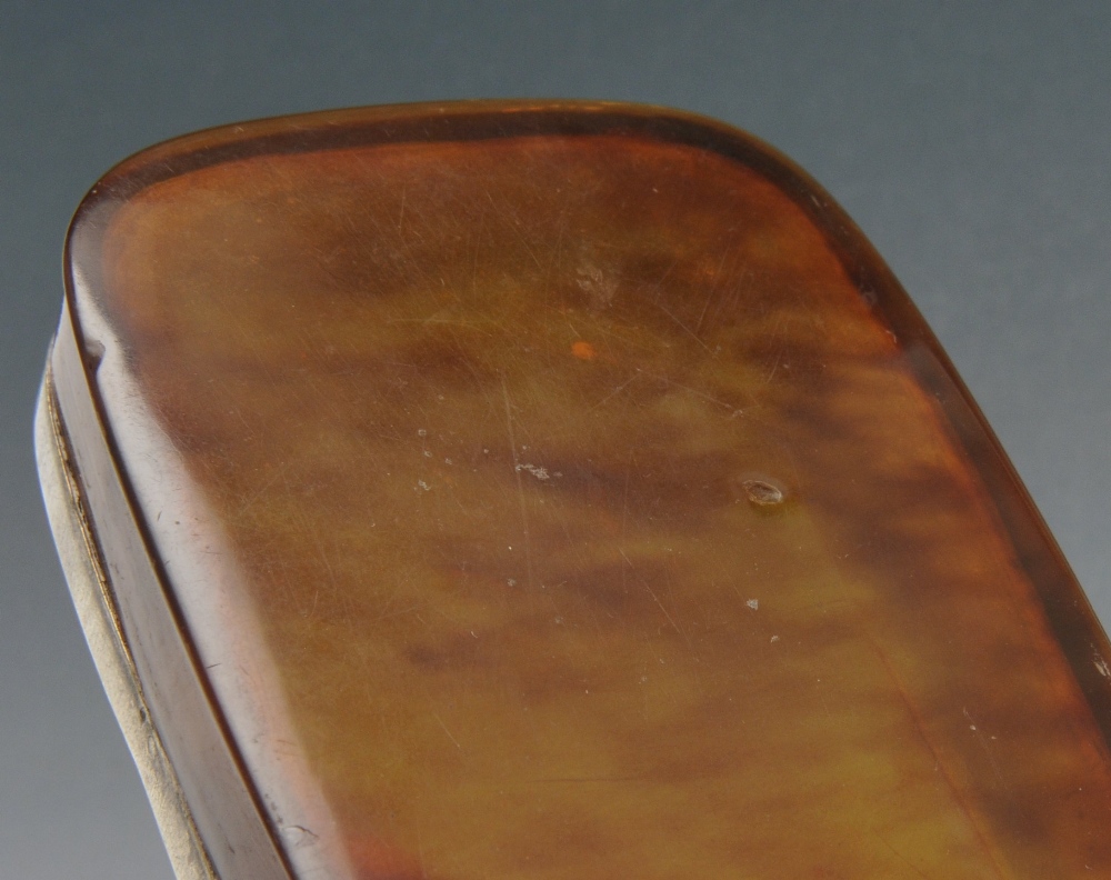 A tortoiseshell box of oblong form with armorial to the detachable cover within white metal reeded - Image 3 of 4