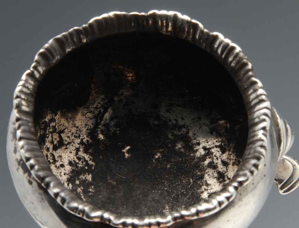 A George II open silver salt, of cauldron form having flared and lobed rim, raised upon three - Image 6 of 8