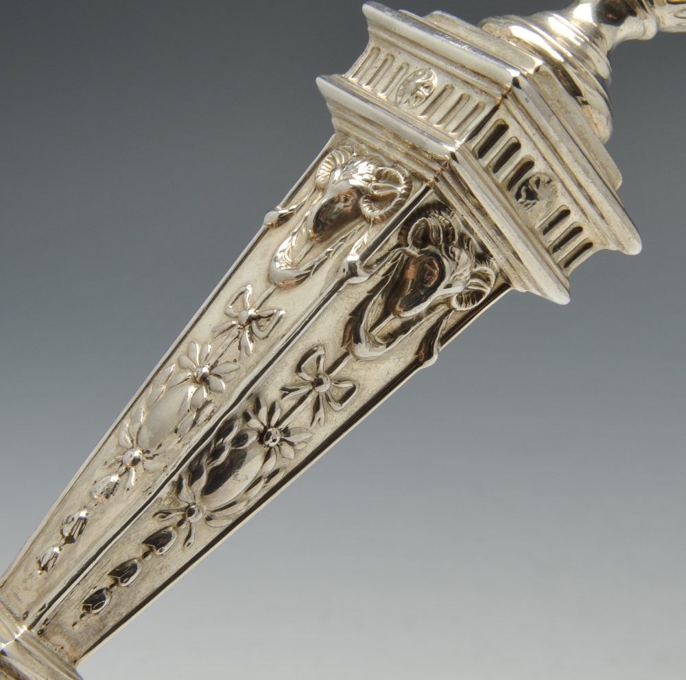 An Edwardian silver mounted candlestick of Neoclassical style, the urn shaped socket raised upon - Image 4 of 6