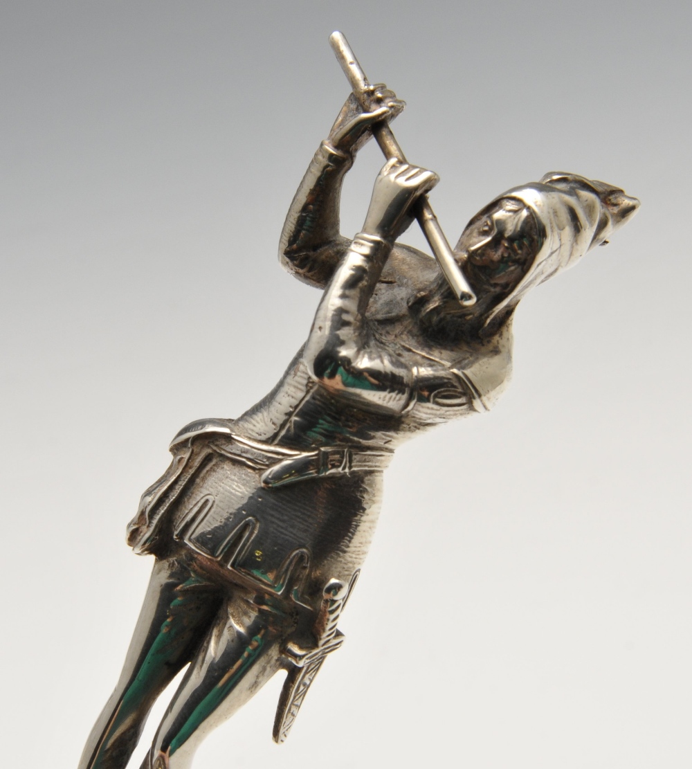 A 1920's imported silver figure realistically modelled as a man in Medieval dress playing the - Image 3 of 3