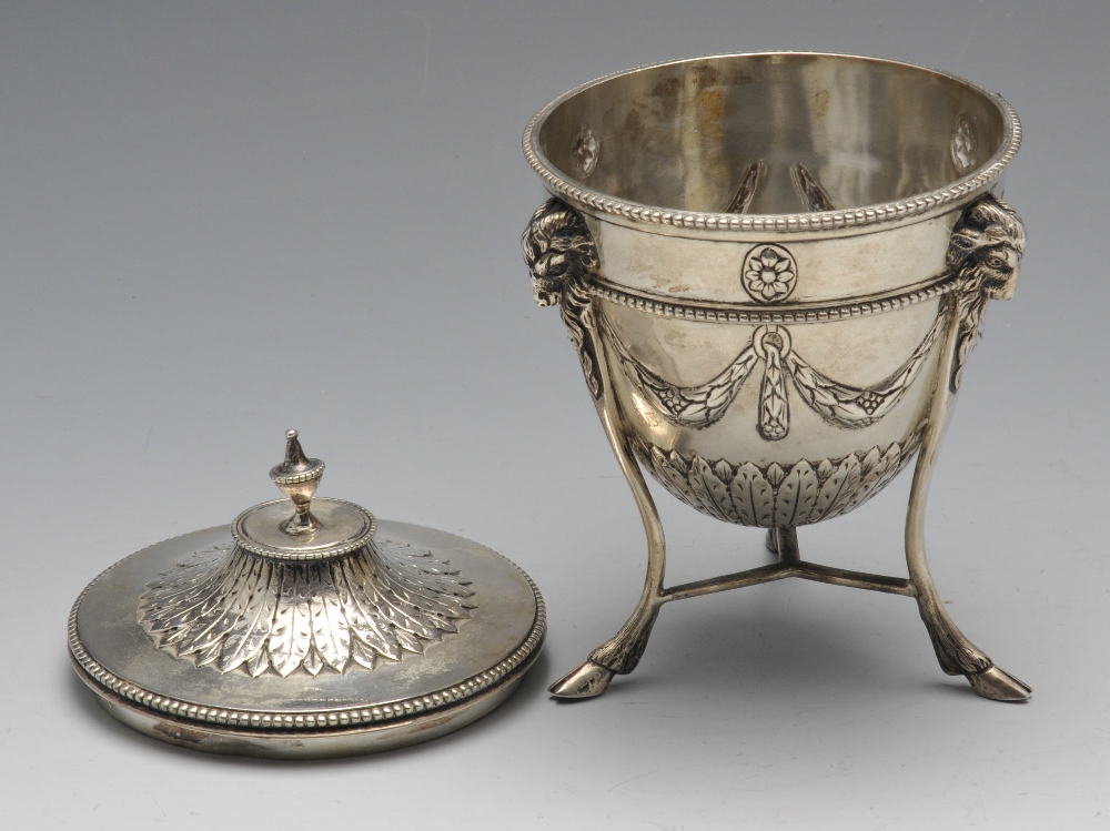 A late Victorian Neoclassical cup and cover, the conical body with swag embossing and raised on a - Image 2 of 6