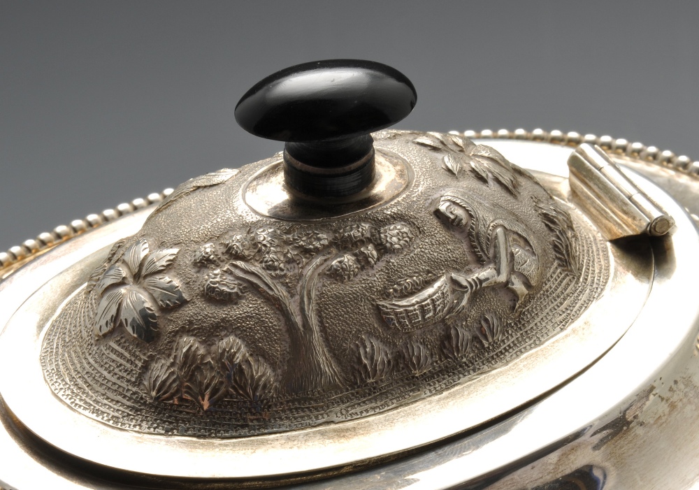 An Indian three piece tea service, complete with strainer, tongs and dish, the tea service - Image 3 of 15