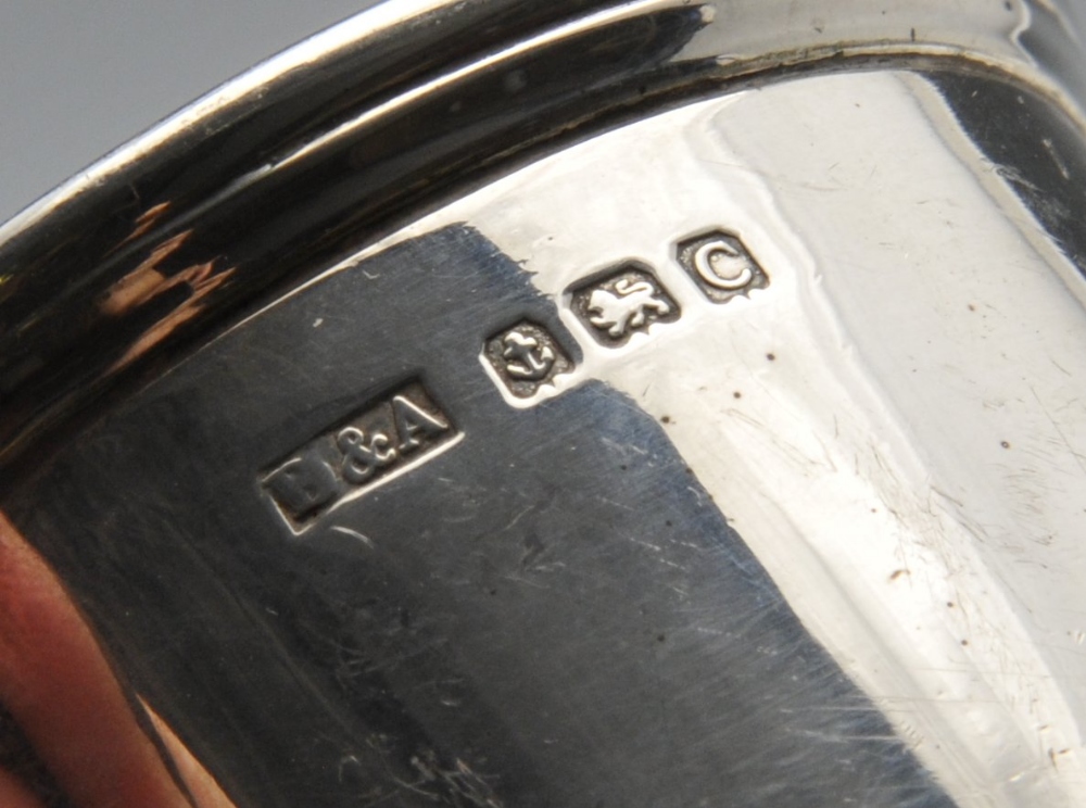 A late Victorian silver mustard pot of plain cylindrical form having beaded rims, a simple scroll - Image 3 of 4
