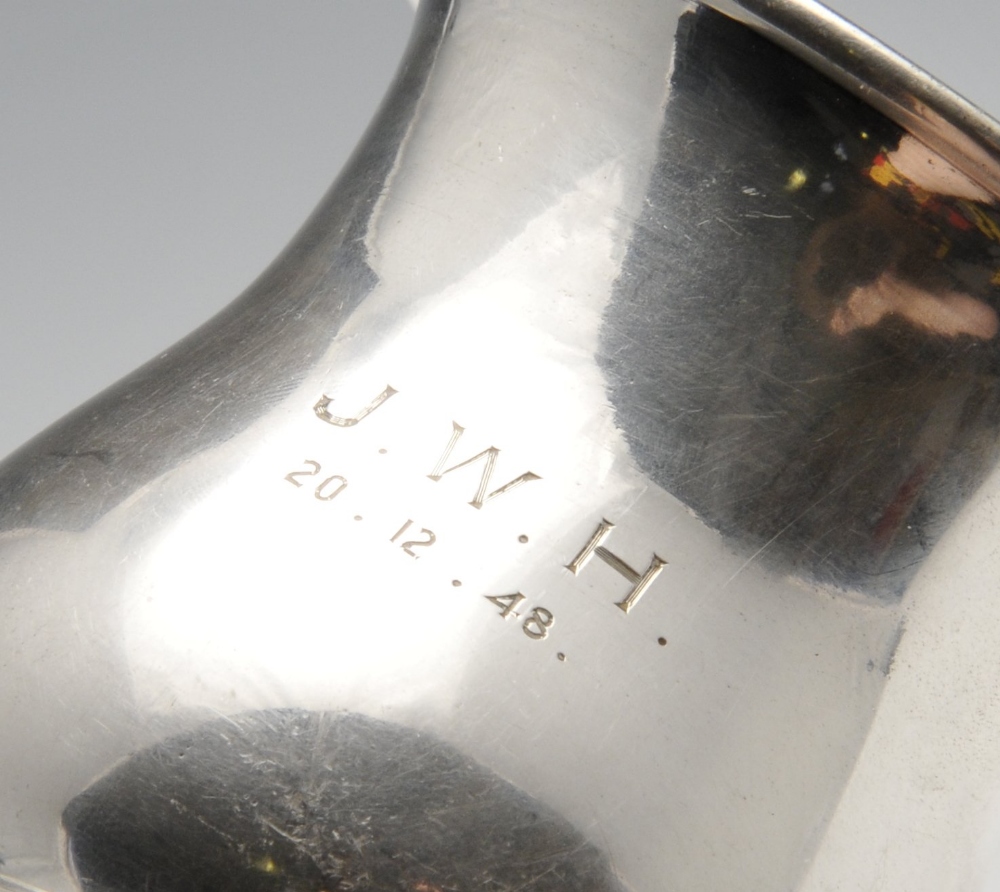 A 1940's silver christening mug, the baluster form with personal inscription and scrolling handle, - Image 3 of 4