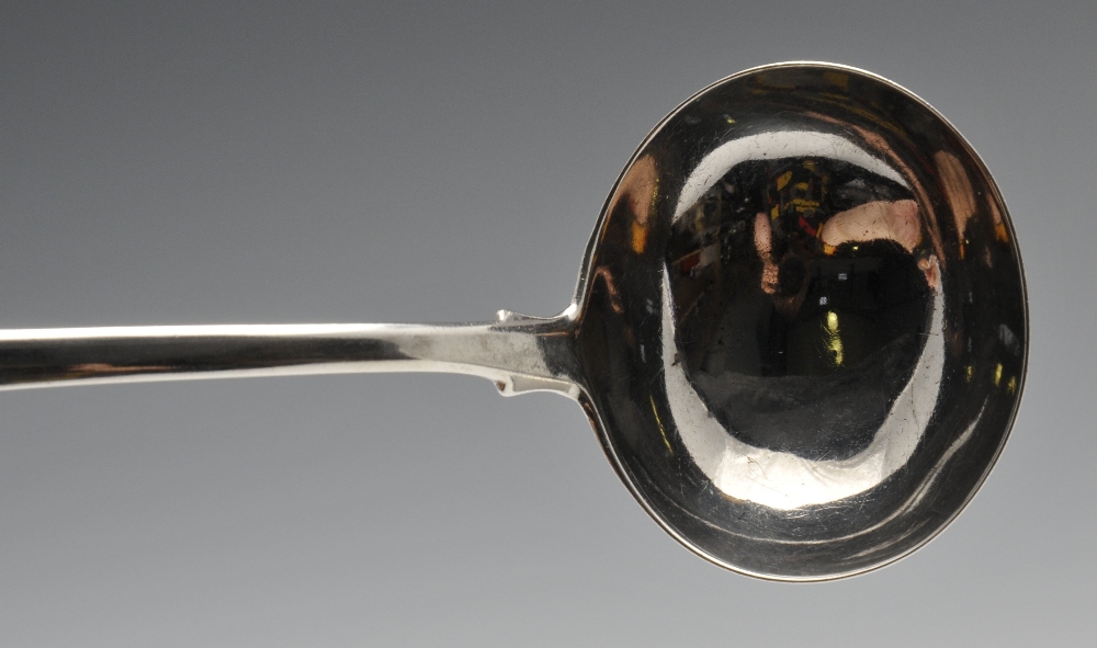 A pair of George III silver sauce ladles, in Fiddle pattern with engraved monograms to terminals. - Image 5 of 6