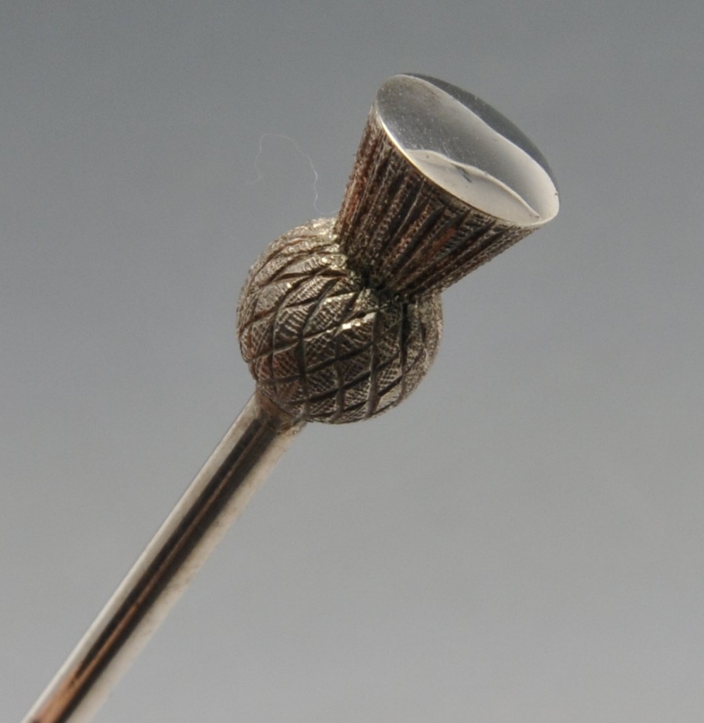 A 1930's cased set of six cocktail sticks with thistle terminals, hallmarked Birmingham 1934. - Image 4 of 8