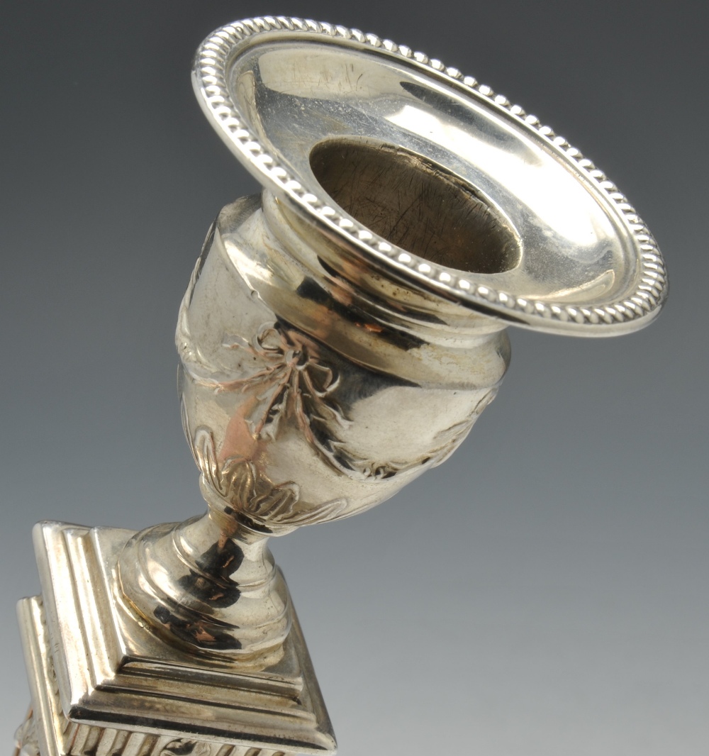 An Edwardian silver mounted candlestick of Neoclassical style, the urn shaped socket raised upon - Image 5 of 6