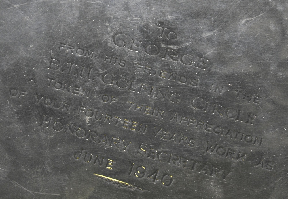 A 1930's silver salver, the octagonal body with central presentation inscription, rising to the - Image 8 of 9