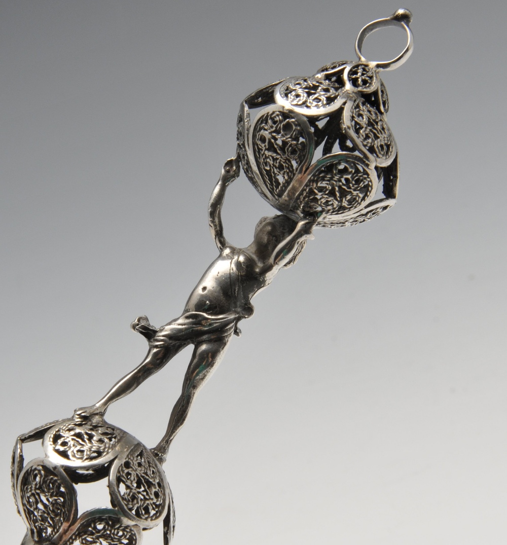 A late nineteenth century Russian silver Torah pointer, the tapering form with applied Star of David - Image 2 of 6
