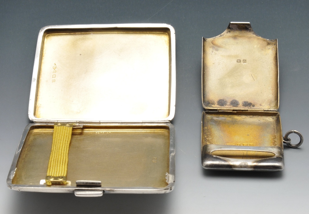 A 1930's silver cigarette case of square form decorated with radiating sun view to the exterior - Image 2 of 7