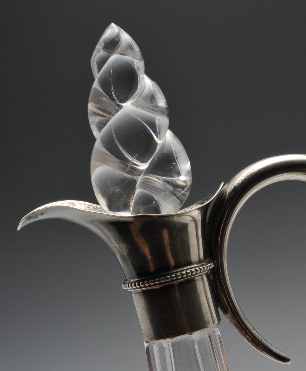 A Victorian silver mounted claret jug, the bulbous wrythen glass body and stopper with faceted - Image 4 of 5