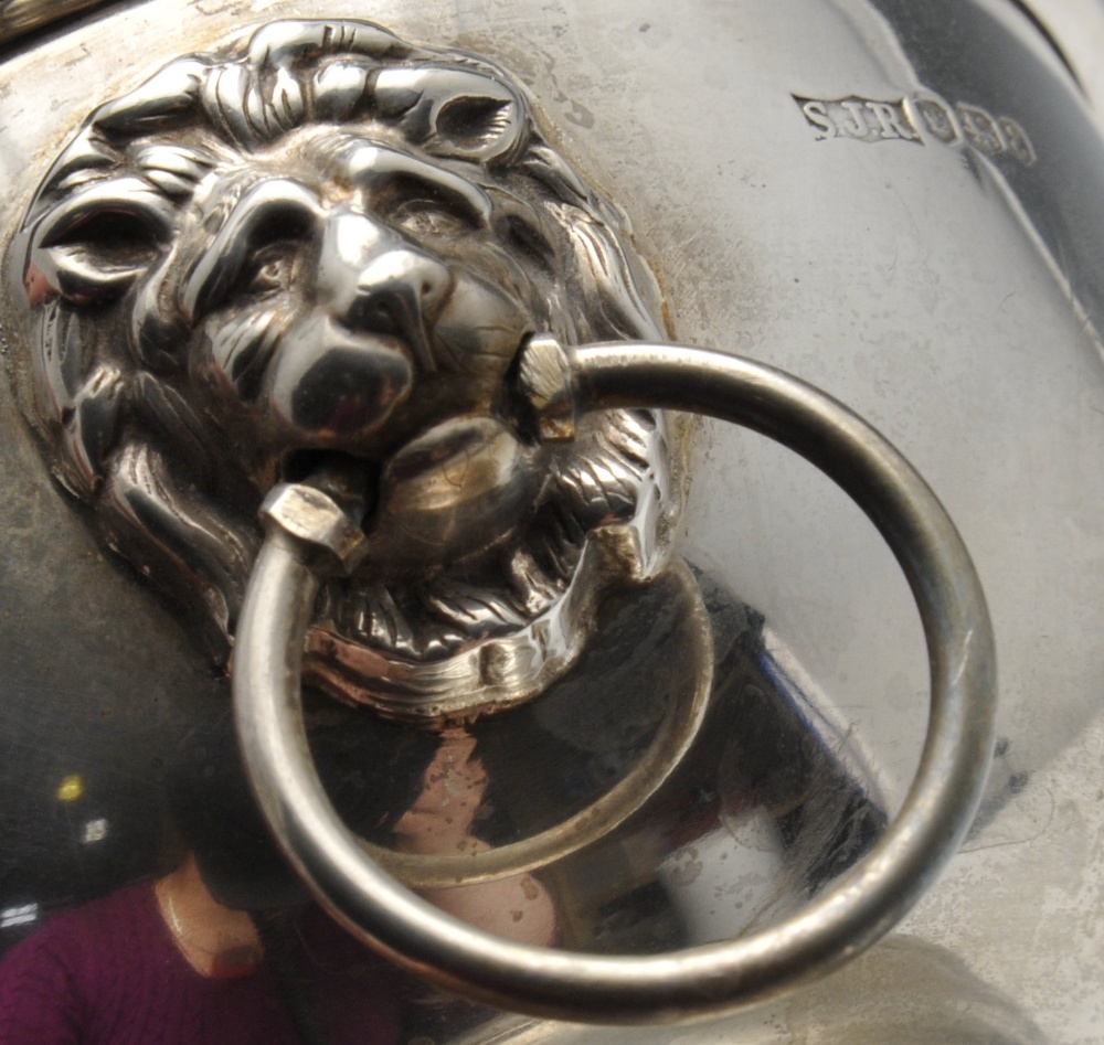 A small 1970's silver rose bowl, having twin lion mask ring handles upon a stepped footed base, - Image 3 of 8