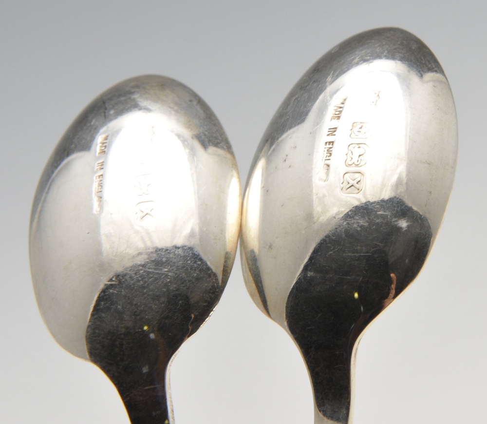 A cased set of six 1940's silver coffee spoons, each decorated with foliate pendant terminals. - Image 2 of 5