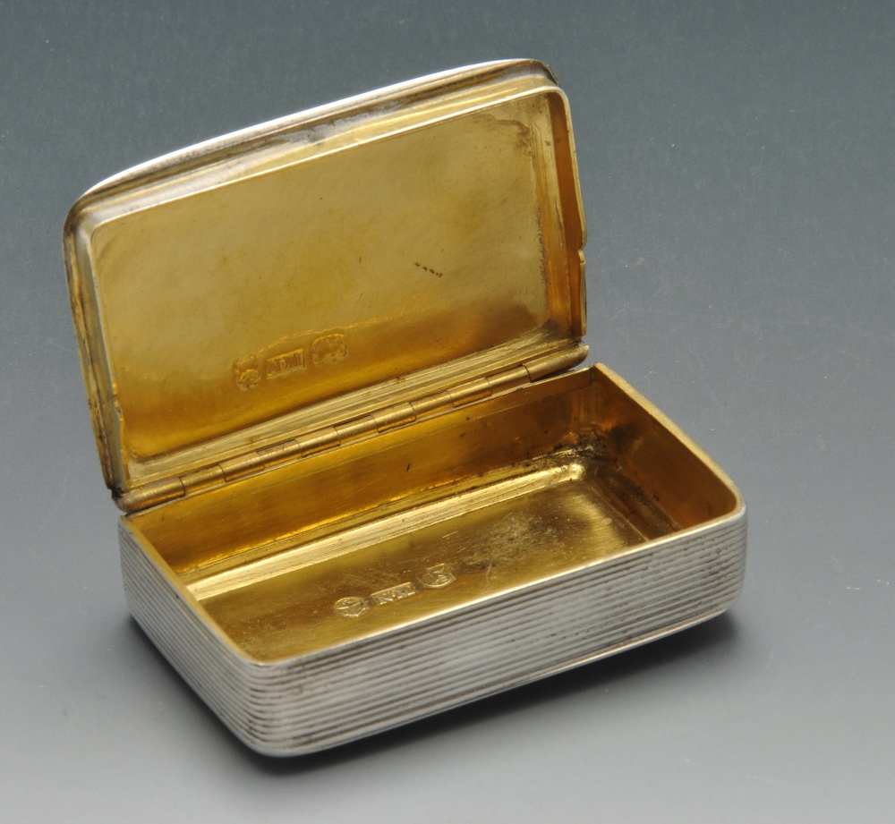 A William IV silver snuff box of rounded rectangular form with reeded sides, the hinged lid - Image 2 of 4