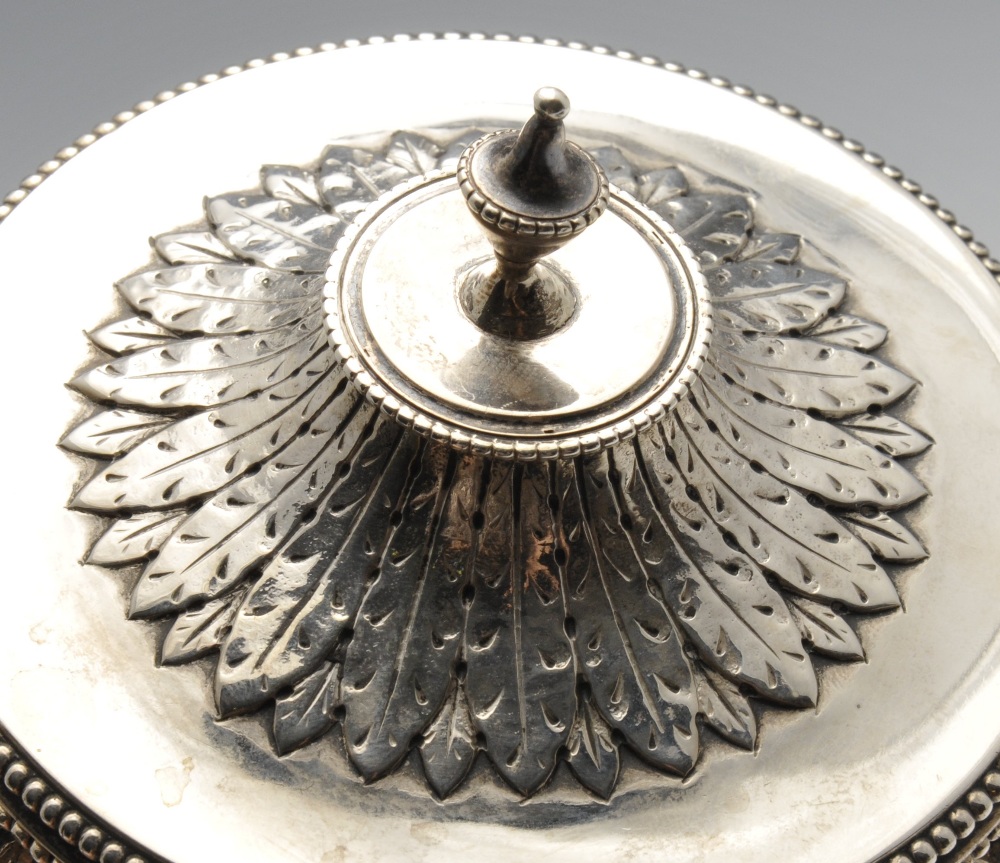 A late Victorian Neoclassical cup and cover, the conical body with swag embossing and raised on a - Image 6 of 6