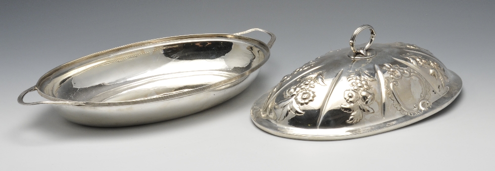 A George III silver entree dish and cover, the oval form with reeded rim and twin handles and - Image 2 of 9