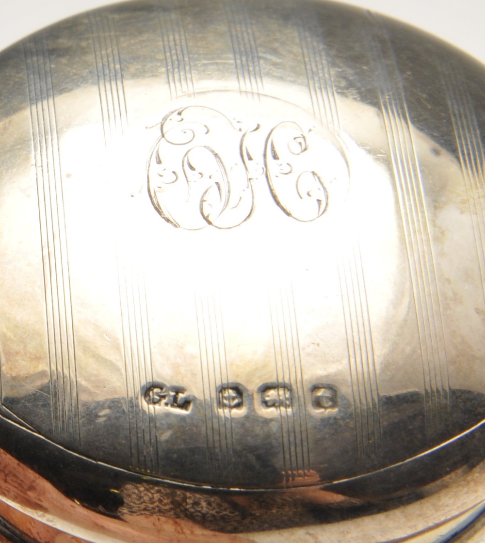 An Art Deco silver christening mug of plain tapered form with initial engraving and raised on a - Image 9 of 13