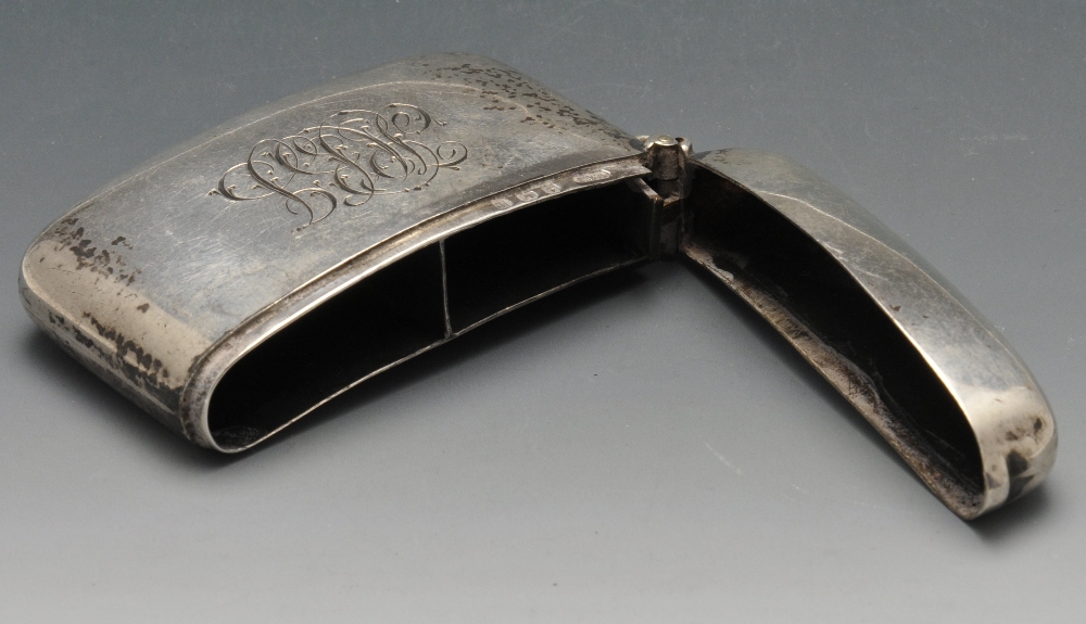 An early twentieth century silver double vesta case, the slightly curved oblong form with engraved - Image 3 of 7